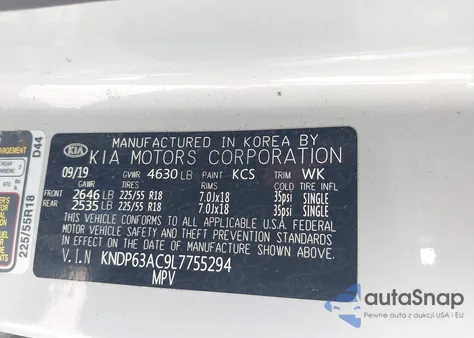 2020 Kia Sportage S z USA, uszkodzony, nr VIN KNDP63AC9L7755294